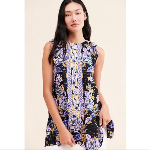 NWT Free People Linen Blend Summer in Tulem Tunic w/Tiered Hem & Ruffled Sleeves - Picture 2 of 5